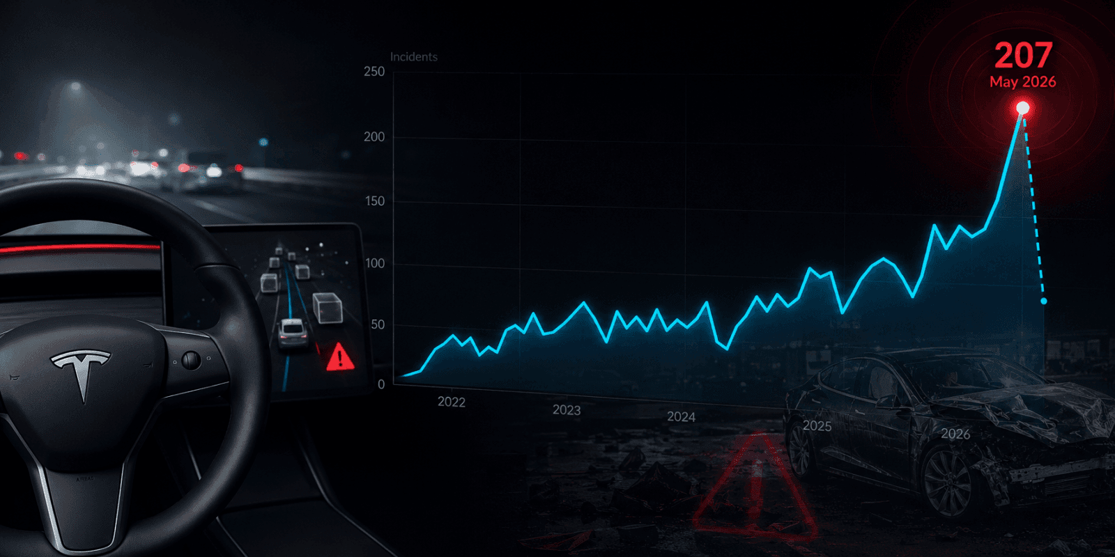 Tesla Autopilot and FSD crashes hit record 207 in a single month
