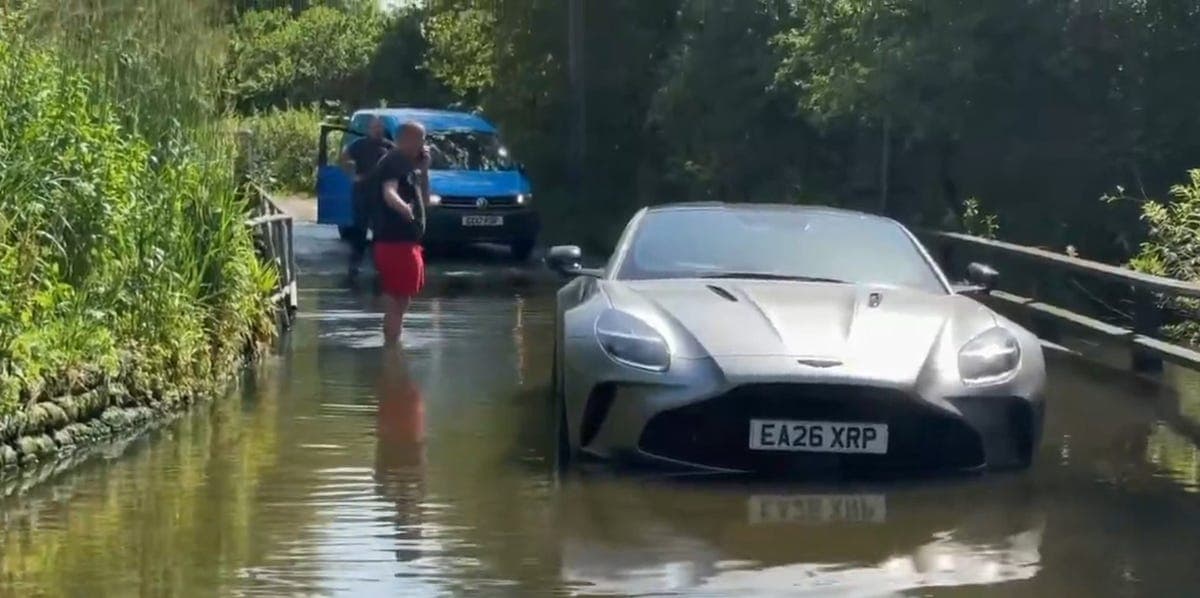 Aston Martin Driver Earns 'James Pond' Nickname After Taking Vantage Onto Obviously Flooded Road