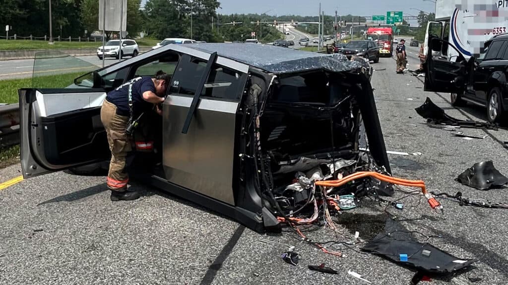 Cybertruck Ripped In Two After Runaway Truck Triggers 10-Car Pileup