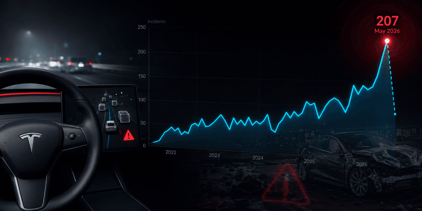 Tesla Autopilot and FSD crashes hit record 207 in a single month